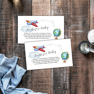 Around The World Map Airplane Books Baby Shower Enclosure Card
