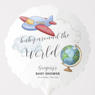 Around The World Map Airplane Boy Baby Shower Balloon