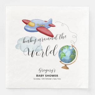 Around The World Map Airplane Boy Baby Shower Paper Dinner Napkins