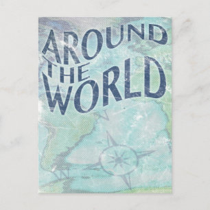 around the world : passport page invitation postcard