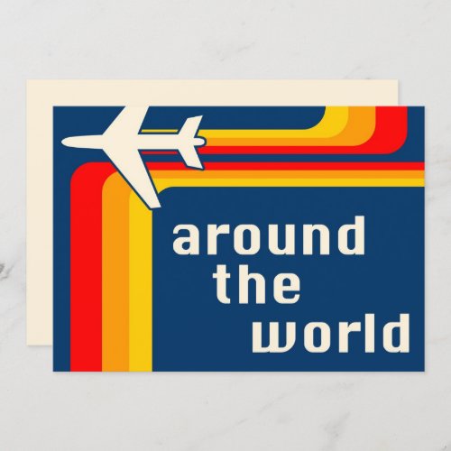 around the world retro stripes invitation