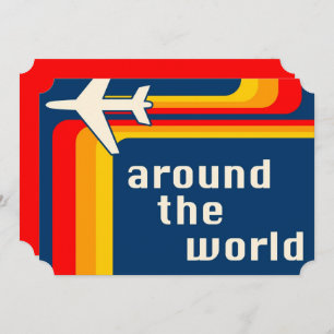 around the world retro stripes invitation