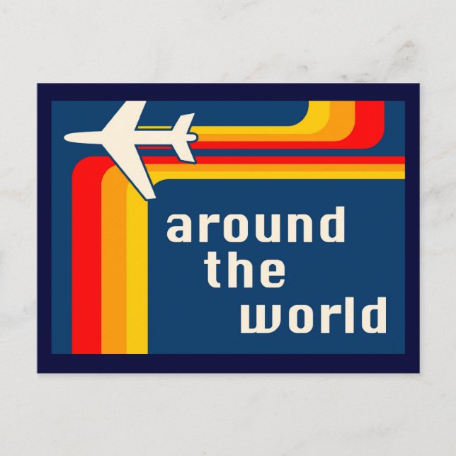 around the world : retro stripes invitation postcard (Front)