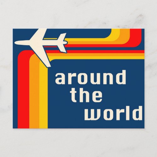 around the world retro stripes postcard