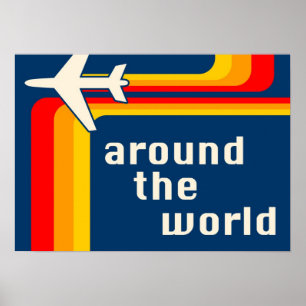 around the world retro stripes poster