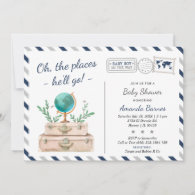 Around the World Travel Adventure Baby Boy Shower Invitation