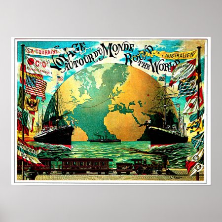 Around The World Voyage Vintage Travel Poster