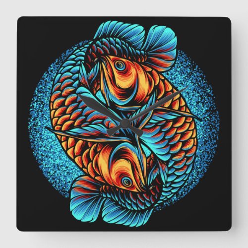 Arowana Fish Square Wall Clock