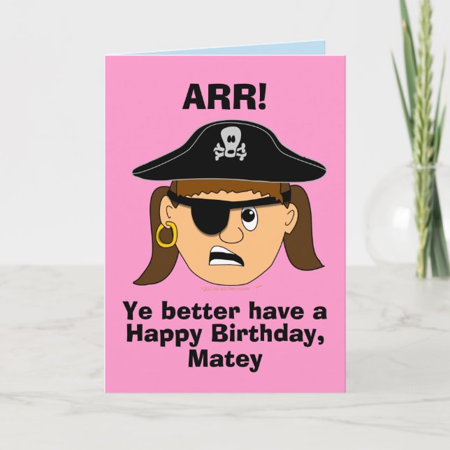 Arr Pirate Girl Funny Birthday Card Template (Front)