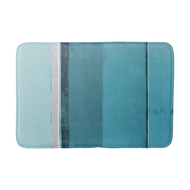 'Arrange' Teal and Grey Abstract Art Bathroom Mat (Front)