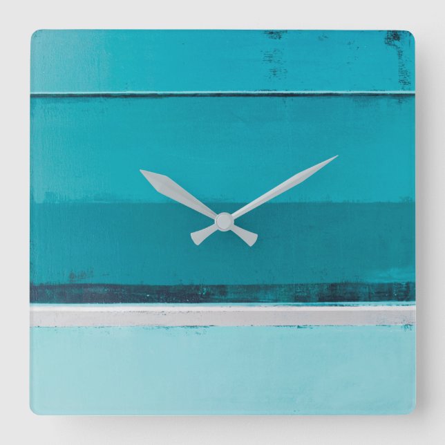 'Arrange' Teal and Grey Abstract Art Square Wall Clock (Front)
