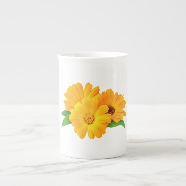 Arranged Calendula Flowers Bone China Mug (Front)