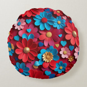 Arrangement of flowers and hearts round pillow
