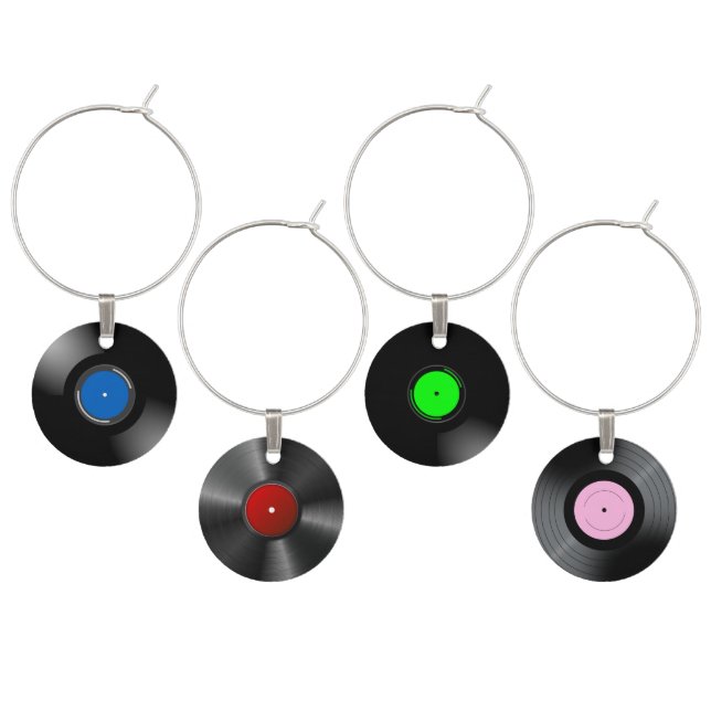 Array of vinyl records background wine charm (Staggered)