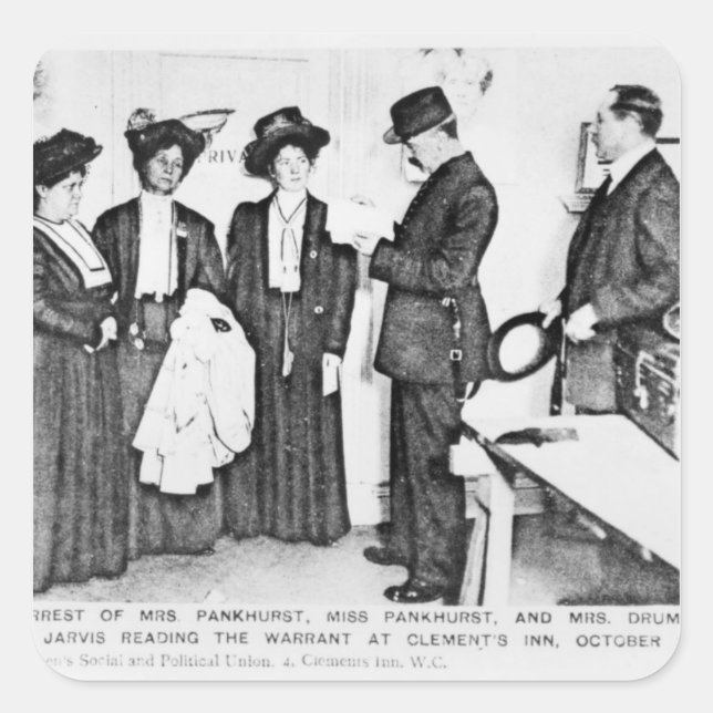 Arrest of Mrs Pankhurst Square Sticker (Front)