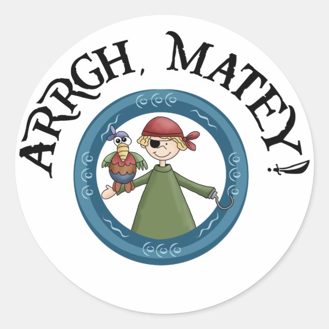 Arrgh Matey Pirate And Parrot Sticker (Front)