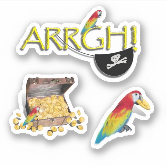 ARRGH! Pirate Parrot and Pirate Chest Sticker (Front)