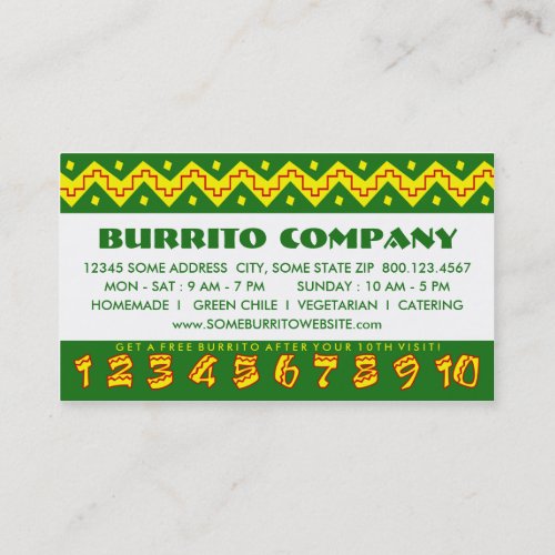 arriba buritto loyalty punch card loyalty card