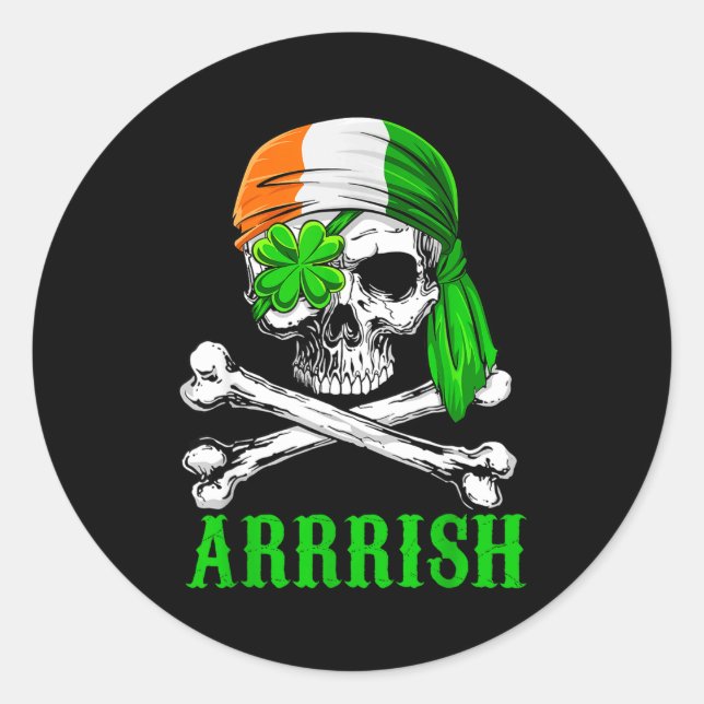 Arrish Irish Rate Skull St Patricks Day Clover Gif Classic Round Sticker (Front)