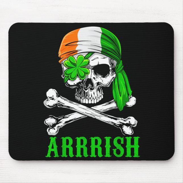 Arrish Irish Rate Skull St Patricks Day Clover Gif Mouse Pad (Front)