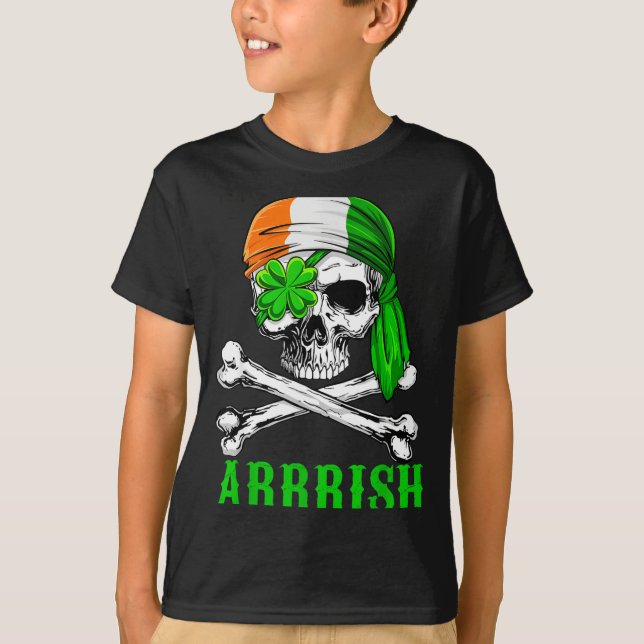 Arrish Irish Rate Skull St Patricks Day Clover Gif T-Shirt (Front)