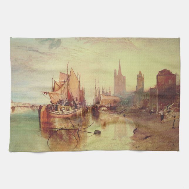 Arrival of a Packet Boat by Joseph Turner Kitchen Towel (Horizontal)