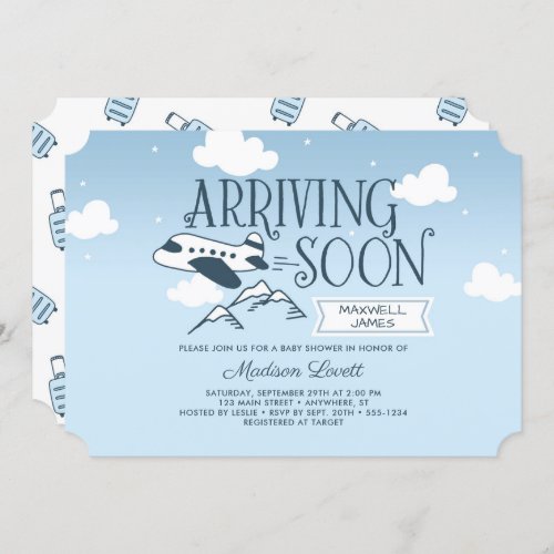 Arriving Soon  Airplane Baby Shower Invitation