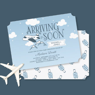 Arriving Soon Airplane Baby Shower Invitation