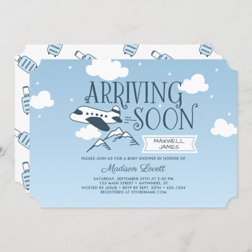 Arriving Soon SVG Airplane Baby Shower Invitation