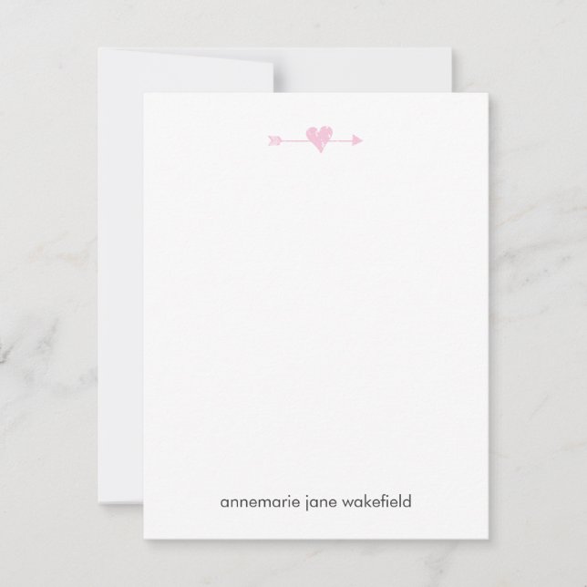 Arrow and Heart A2 Stationery - PINK Note Card (Front)