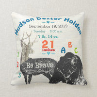 Arrow Boy Forest Nursery Baby Birth Stat Bear Deer Pillow