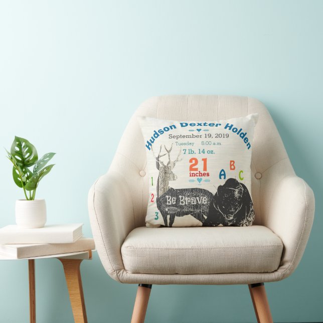 Arrow Boy Forest Nursery Baby Birth Stat Bear Deer Throw Pillow (Chair)