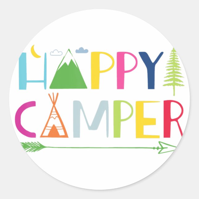 Arrow Camper Happy Summer Camp Camping Gift Men Wo Classic Round Sticker (Front)