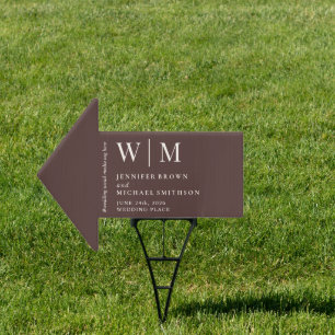 Arrow Chocolate Brown Beige Formal Event Wedding Sign