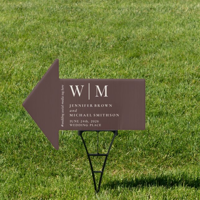 Arrow Chocolate Brown Beige Formal Event Wedding Sign (Insitu)
