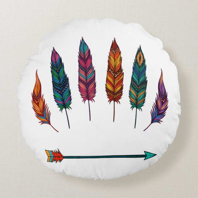 arrow & feathers round pillow (Front)