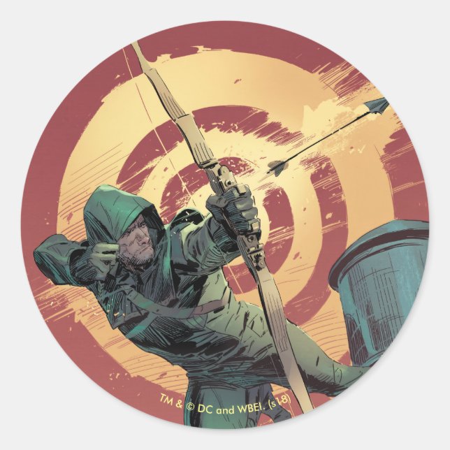 Arrow | Green Arrow Fires From Rooftop Classic Round Sticker (Front)