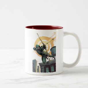 Arrow Green Arrow Fires From Rooftop Two-Tone Coffee Mug