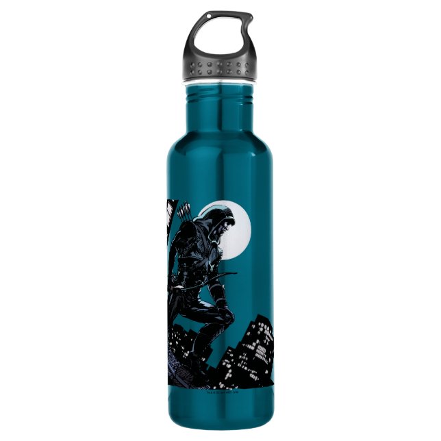 Arrow | Green Arrow In Moonlight Stainless Steel Water Bottle (Front)