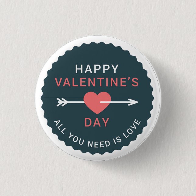 Arrow Heart Happy Valentine's Day Button (Front)