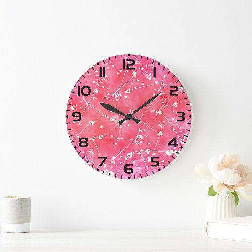 Arrow Heart Red Love Large Clock