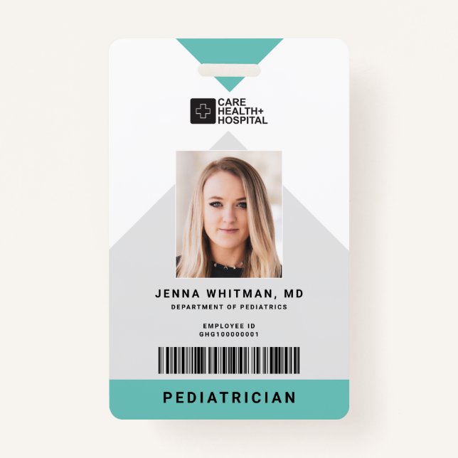Arrow Medical Staff ID + Barcode Vertical Badge (Front)