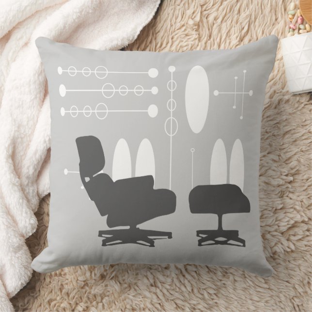 Arrow Mid-Century White and Gray Arrows and Circle Throw Pillow (Blanket)