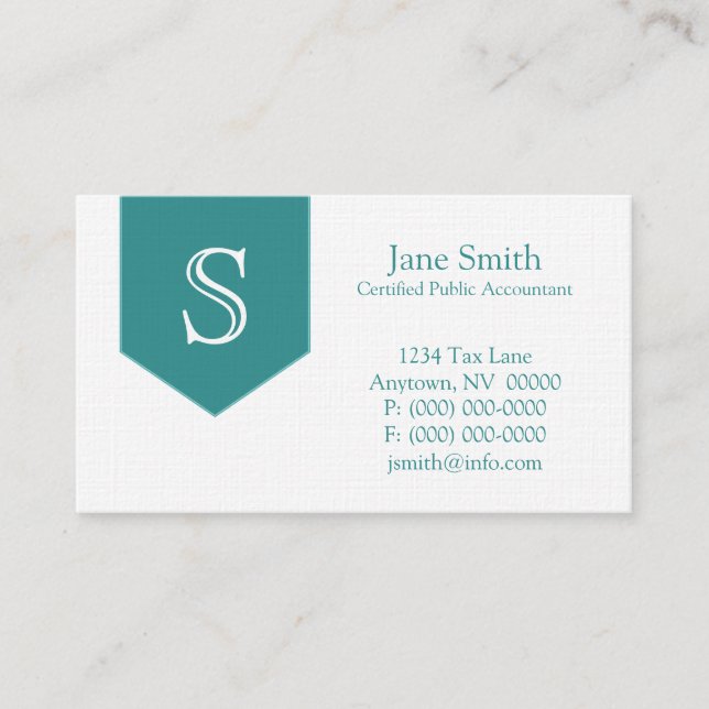 Arrow Monogram Business Card, Teal Card (Front)