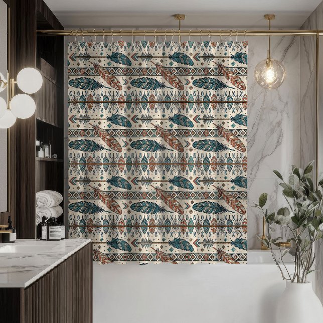 Arrow Motif Shower Curtain Native Boho Vibes (Arrow Motif Shower Curtain Native Boho Vibes)