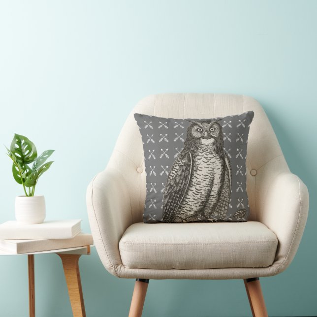 Arrow Pattern New Baby Boy's Room Gray Owl Throw Pillow (Chair)