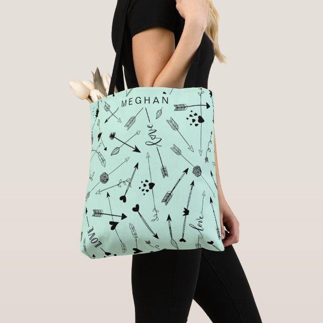 Arrow Pattern with love script | Monogram Tote Bag (Close Up)