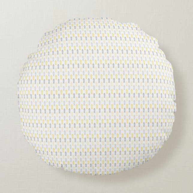 Arrow Pattern Yellow & Gray Round Pillow (Front)