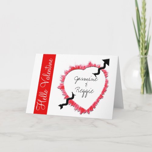 Arrow Pierced Textured Heart Outline Valentines Holiday Card