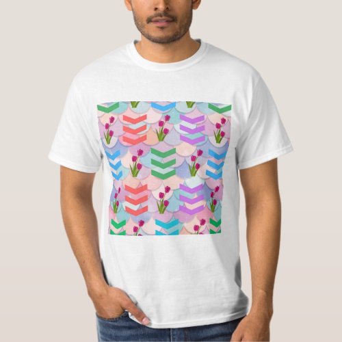 Arrow Shape swith flower Abstract Pattern T_Shirt